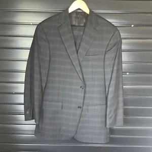 Hart Schaffner Marx Mens 42R Chicago Fit Wool 2-Piece Suit Charcoal Windowpane - Picture 1 of 9