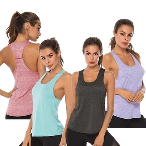 Ladies Gym Vest Womens Activewear Sports Sleeveless Fitness Breathable Tank Top - Picture 1 of 20