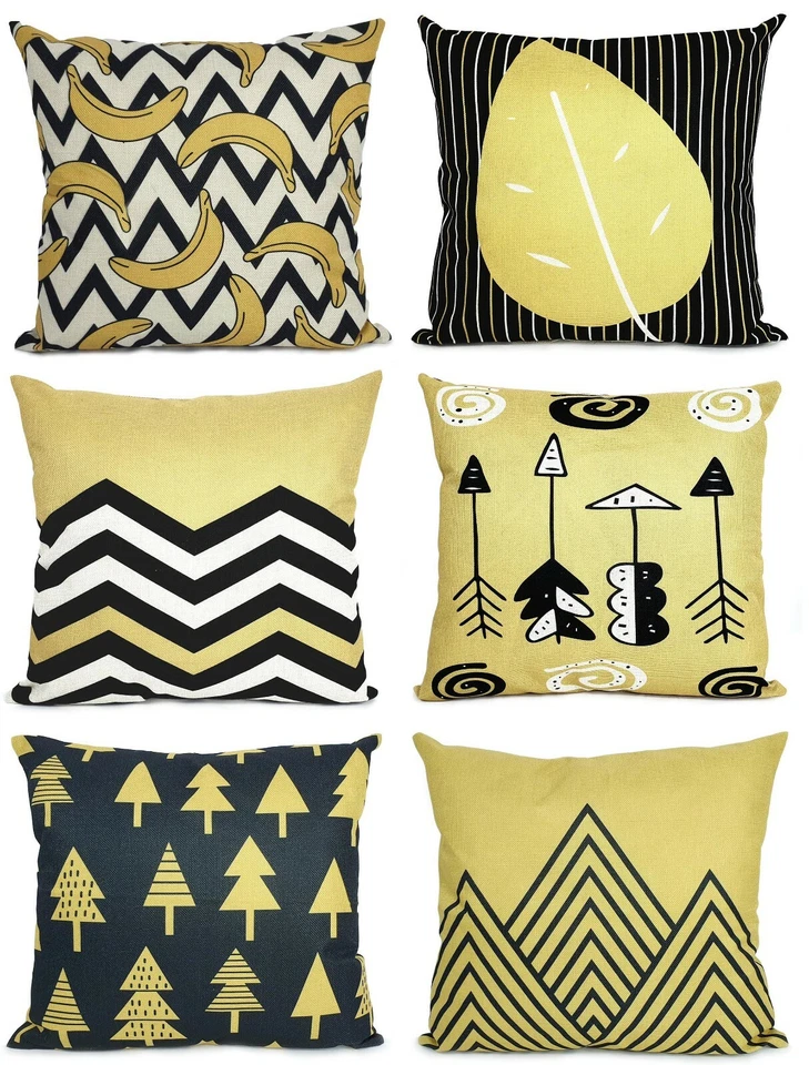 Woven Cushion Covers Mustard Yellow Banana Leaf Pyramid Zigzag 17"x17" Set - Image 1 of 1