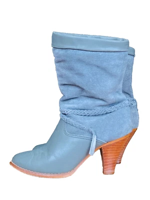 Botas grises vintage años 80, gamuza genuina cuero madera tacón alto, holgadas 6 Foto 1 de 4