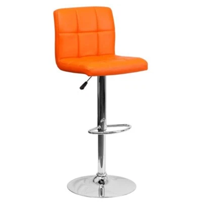 Contemporary Orange Quilted Vinyl Adjustable Height Barstool with Chrome Base - Image 1 of 4