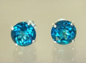 925 Sterling Silver Post Earrings, Paraiba Topaz, SE112 - Picture 1 of 6