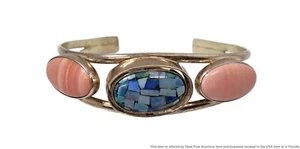Desert Rose Trading Natural Mosaic Opal Inlay Pink Opal Flipper Cuff Bracelet - Picture 1 of 8