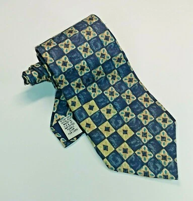 Corbata para hombre Gap azul beige oro verde diamante cuadrados seda 57" 4" Foto 1 de 4