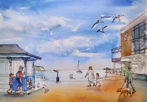 Swanage Bay Seaside art print on premium paper, Mowlem Theatre Signed A4 - Picture 1 of 1