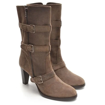 Womens J. Crew Miller Buckle Boots 9.5 M Brown Leather High Heel Shoes Italy New - Image 1 of 4