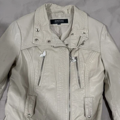 Kenneth Cole 反应皮革夹克女式 170RU351 奶油色 S 码 — 第 1/4 张图片