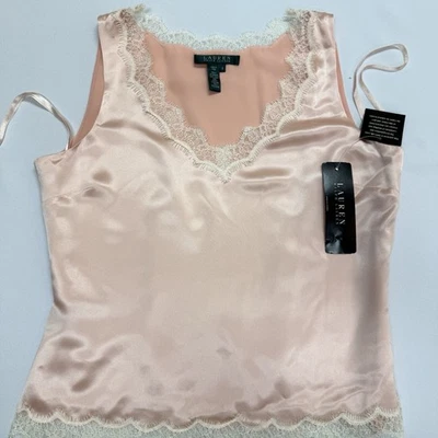 Blusa Ralph Lauren Mujer Talla 4 100% Seda Top Rosa Encaje LRL Nueva con Etiquetas $100 👀🔥 Foto 1 de 4