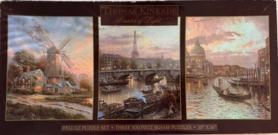 Thomas Kinkade Deluxe 3-500 pc Puzzle Set; 'Paris, Eiffel Tower', etc EXCELLENT! - Image 1 of 2