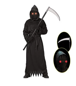 Sensenmann Unisex Halloween Kostüm Kinder Größe L - leuchtende Augen - Bild 1 von 6