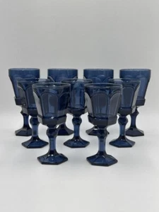Vintage Fostoria Dark Blue Wine Tea Glass Goblet Virginia Pattern 4x 7" & 5x 6" - Picture 1 of 5