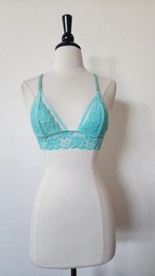 Urban Outfitters Bralette Novo Tamanho Pequeno XS Azul Floral Renda Transparente Tiras Sexy - Imagem 1 de 4