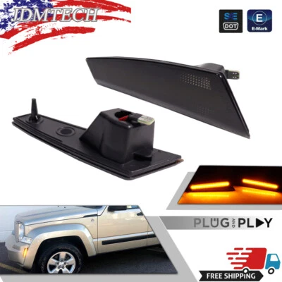 For 2008-12 Jeep Liberty Smoked Amber LED Front Fender Side Marker Signal Lights - Image 1 of 4