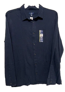 Camicia George Ge Ls con colletto a righe e spilla con bottoni XL blu navy nuova con etichetta! - Foto 1 di 9