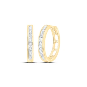 10K Yellow Gold Womens Round Diamond Hoop Fashion Earrings 1/5 Cttw - Picture 1 of 2