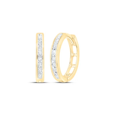 10K Yellow Gold Womens Round Diamond Hoop Fashion Earrings 1/5 Cttw - Image 1 of 2