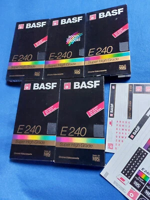 BASF E-240 Super High Grade VHS Cassetten , jeweils nur 1x bespielt. 5 Stück. - Bild 1 von 4