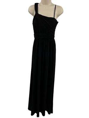 BCBG Paris Evening Dress Size 4 Black Maxi One Shoulder Rucked Gown Slinky - Image 1 of 4