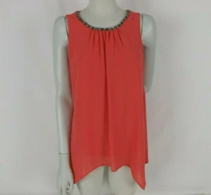 Wallis Blouse Orange Petite Size S 8 10 Coral Sleeveless Bronze Beaded Neck - Picture 1 of 10