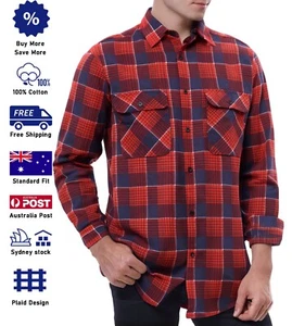 Men ' s 100% Cotton Plaid Flannel Shirt Long Sleeve Fashion Comfort Fit Pockets - Picture 1 of 95