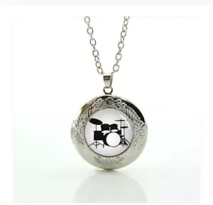 large DRUM SET MUSIC DANCE BAND pendant 18" 925 Sterling Silver plated Necklace - Picture 1 of 8