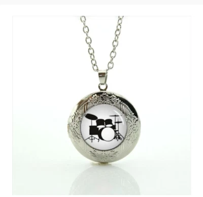 JUEGO DE BATERÍA BANDA DE BAILE MUSICAL colgante 22" collar chapado en plata de ley 925 grande  Foto 1 de 4