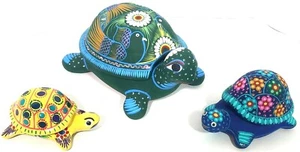 3 Turtle Trinket Jewelry Boxes Terracotta Clay multi colored art small med & lg - Picture 1 of 12