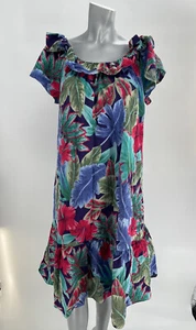 Hilo Hattie Floral Hawaiian Dress Hibiscus Off The Shoulder Dress XL - Picture 1 of 5