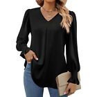 Women Plain V Neck Pullover Tops Blouse Long Sleeve Loose Ladies T Shirt US