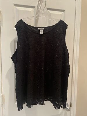 Hermosa camiseta sin mangas elástica sin mangas de encaje con cuentas negras Catherines talla 28W Foto 1 de 3