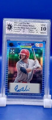 2021 Leaf Pro Set Blue Wave SP Ethan Wilson Auto 14/35 TOP PROSPECT- GEM MINT 10 - Image 1 of 2