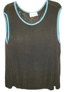 Ladies VIKKI VI Sleeveless Top, No Wrinkle Travel, Black w/ Teal trim, Plus 2X - Picture 1 of 1