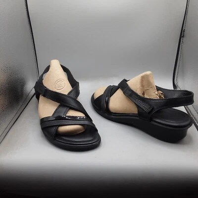 Ecco Felicia凉鞋女式10-10.5米EU41黑色皮革绑带A32 — 第 1/4 张图片