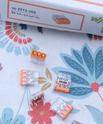 20x Wago 2273-203 Borne de raccordement 0.5-2.5 mm² 3 pôles orange. Lot de 20 - Photo 1/4
