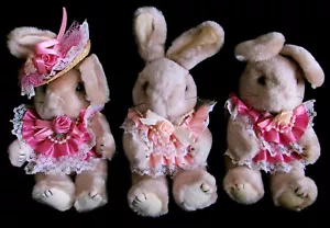 Set of 3 Decorated Easter Bunny Rabbit 10" Plush Moveable Arms & Legs NWOT - Picture 1 of 7
