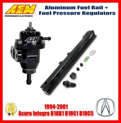 Riel de combustible de aluminio AEM + regulador de presión de combustible ajustable para 94-01 Acura Integra B18 Foto 1 de 4