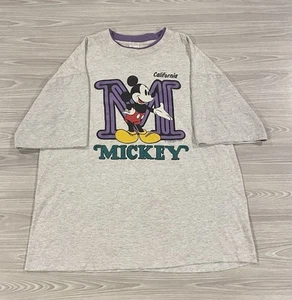 Vintage 90s Mickey Mouse Disney T-Shirt Dual Layer Made In USA Grey Mens Size XL - Picture 1 of 7
