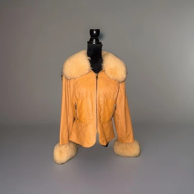 Vintage 70s Distressed Leather Coat With Faux Fur Trim Jacket - Image 1 of 4