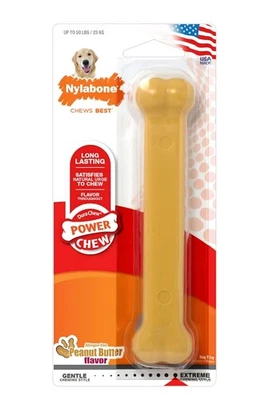 Nylabone Original Bone Power Chew • Mantequilla de maní (L) • Para perros de hasta 50 libras Nuevo Foto 1 de 4