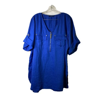 Túnica de lino Ellen Tracy para mujer - talla 1X - nueva sin etiquetas azul eléctrico con cremallera Foto 1 de 4