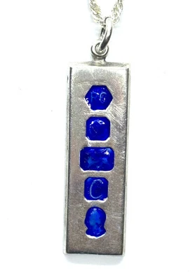 Vintage 1977 Sterling Silver Blue Enamel Ingot Pendant Necklace 19.1 grams - Image 1 of 4
