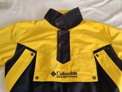 Vtg Mens Columbia Sportswear Windbreaker Yellow Black Tuck Hood Adjustable M VGC - Image 1 of 4
