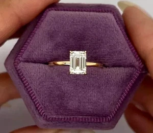 2 Ct Emerald Cut Lab Created  Solitaire Ring 14k Yellow Gold Plated - Picture 1 of 2