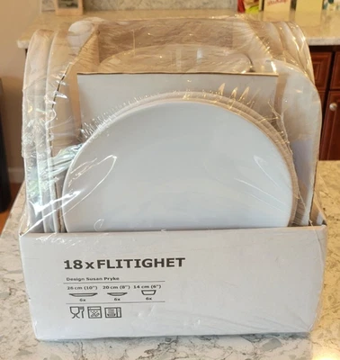 NEW Ikea Flitighet 18 Piece Plates Bowls Ceramic White Dish Set Swedish - Image 1 of 4