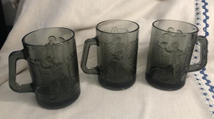 3 tazze/calcio vintage anni 70 Capt Cook McDonald's grigio fumè vetro nero - Foto 1 di 5