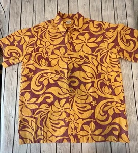 Go Barefoot Hawaiian Tradition Full Button Up Shirt XL Tall Orange And Red - Picture 1 of 7