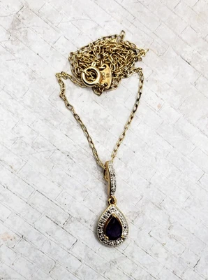 Purple Amethyst Teardrop Diamond Accent 18K GP Plated Pendant Necklace - Image 1 of 4