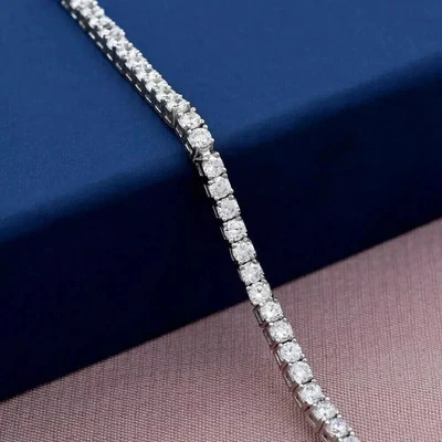 Women's Prong Set Tennis Bracelet Round 7Ct Lab Created Diamond 10k White Gold - Image 1 of 4