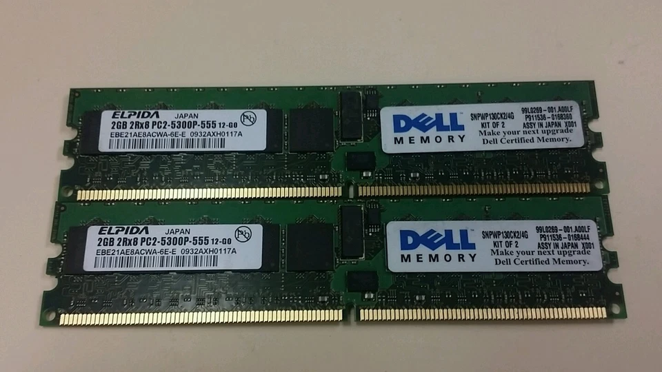 2 x 2GB = 4GB Elpida EBE21AE8ACWA-6E-E 2GB DDR2 Ecc (SERVER) RAM MEMORY @@@ - Image 1 of 1