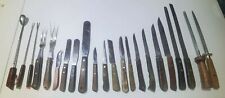 Lot Of 22 Vintage Wooden Handel Kitchen Knives, Sharpeners, And Other Utensils